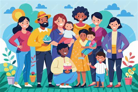Ilustración de una familia diversa formada a través de tratamientos de fertilidad