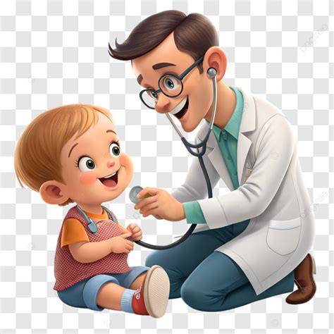 ilustración de un pediatra examinando a un niño sonriente