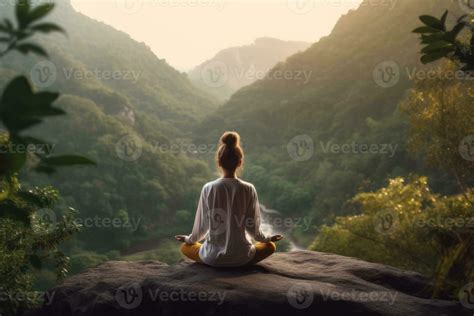 Mujer relajándose en la naturaleza, meditando o haciendo yoga