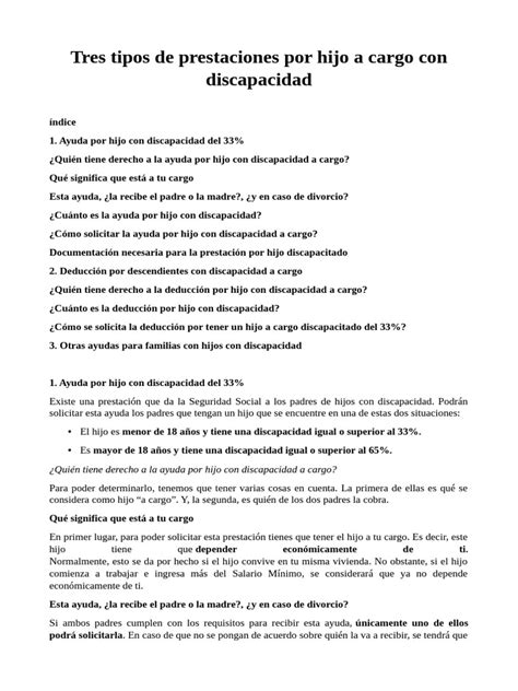 Infografía: Resumen de prestaciones por hijo a cargo con discapacidad y requisitos de edad/porcentaje