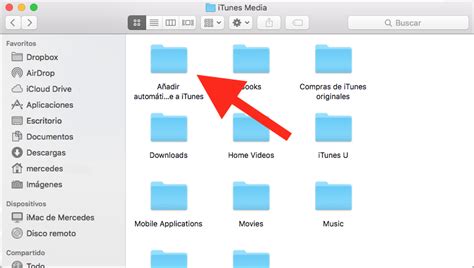 captura de pantalla de la carpeta 'Añadir automáticamente a iTunes' en macOS