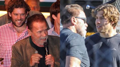 Fotografía comparativa de las apariciones públicas de Arnold Schwarzenegger con sus hijos legítimos frente a sus apariciones con Joseph Baena