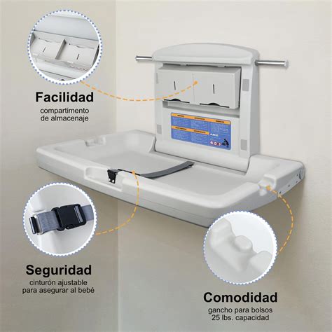 Imagen de un cambiador de pared plegado y desplegado