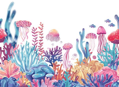 Ilustración de medusas y corales