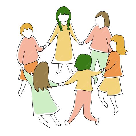 Ilustración de niños jugando al Kagome Kagome en un círculo tomados de la mano.