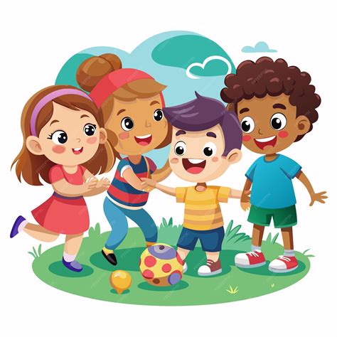 Ilustración de niños jugando juntos y colaborando en una actividad.