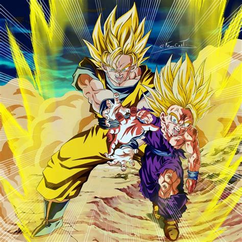 Ilustración del Kamehameha Padre e Hijo original de Gohan y Goku en la saga de Cell