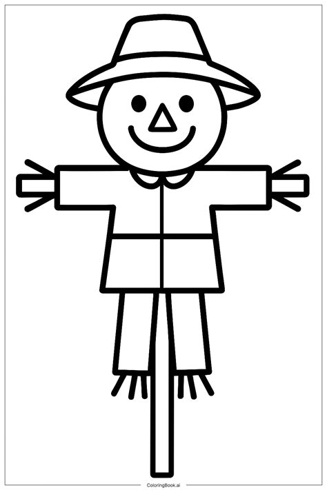 Dibujo o foto de un niño disfrazado de espantapájaros sonriente con ropa de cuadros y sombrero de paja
