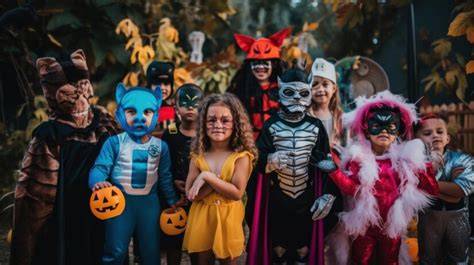 Niños disfrazados de Halloween leyendo un libro