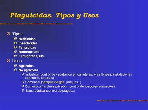 Esquema de tipos de plaguicidas y sus usos