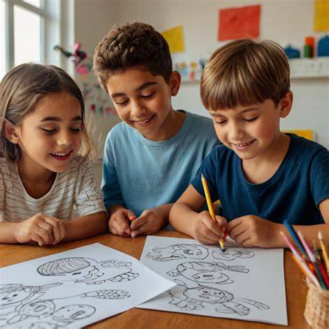 Foto de niños dibujando en un panel tipo Velleda integrado en una habitación infantil