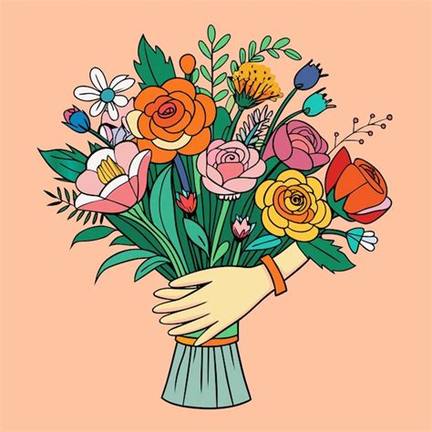 Ilustración de un ramo de flores y una tarjeta de felicitación para el Día de la Madre