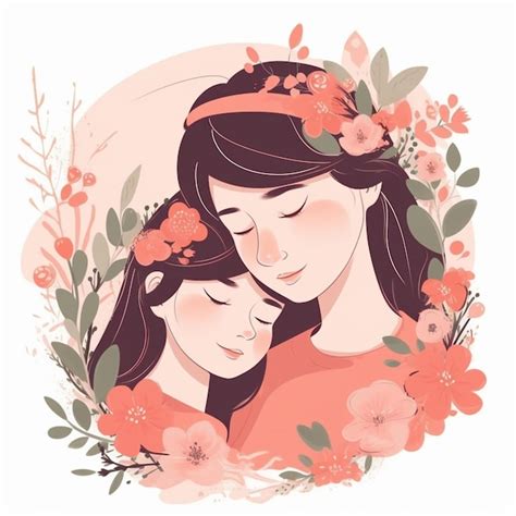 Ilustración de una madre y una hija abrazándose