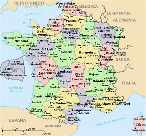 Mapa estilizado de Francia con nombres de ciudades destacadas