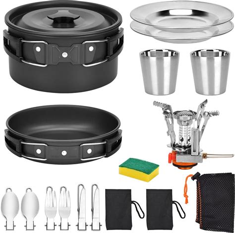 kit de cocina básico para camping (hornillo, ollas, utensilios)