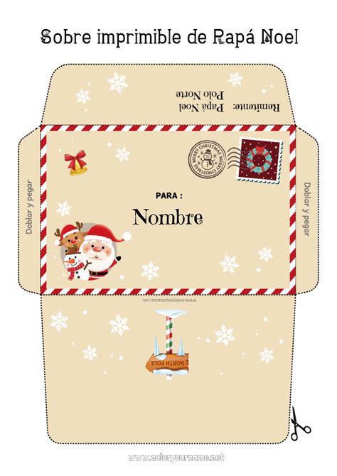 Plantilla de sobre navideño de Papá Noel, reno o muñeco de nieve