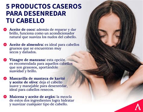 Infografía con productos recomendados y técnicas para desenredar el cabello rizado sin causar nudos.