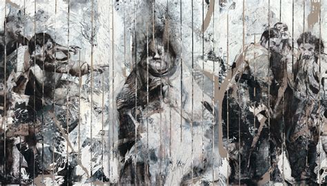 Lienzo de gran formato de Lita Cabellut, con texturas y colores intensos.