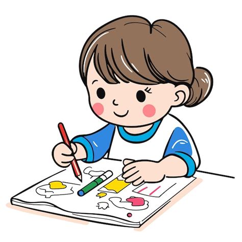 Niño concentrado dibujando y coloreando con un maletín de pinturas abierto