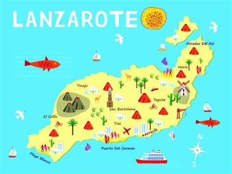Mapa comparativo o infografía mostrando los principales atractivos familiares de Lanzarote y Fuerteventura.
