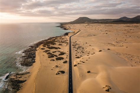 Imagen panorámica de las dunas de Corralejo con familias jugando.