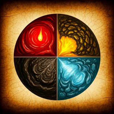 Esquema de la teoría de los cuatro humores: sangre, flema, bilis amarilla y bilis negra.