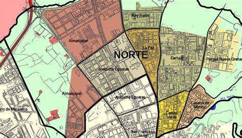 Mapa o infografía representativa de la zona del Polígono Norte del Almanjáyar en Granada, destacando su contexto social.