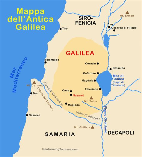 Mapa antiguo de la región de Galilea señalando Caná y Nazaret