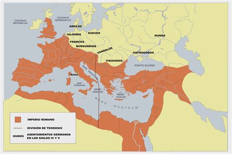 Mapa del Imperio Romano durante el siglo I d.C. destacando las fronteras con Germania, Dacia y Britania