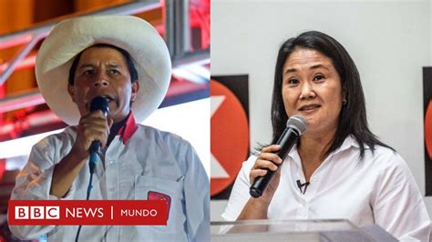 Pedro Castillo y Keiko Fujimori, candidatos presidenciales peruanos, en un evento electoral