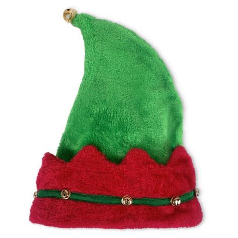 Diseño detallado de un gorro de elfo infantil con cascabeles y colores navideños