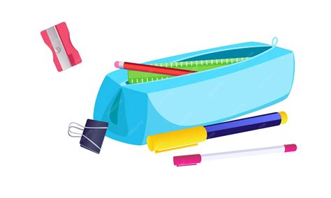 Ilustración de un estuche escolar bien equipado con varios útiles