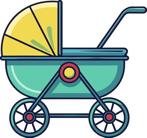 Ilustración de un cochecito de bebé con varios accesorios universales acoplados: plataforma, portavasos, organizador y gancho.