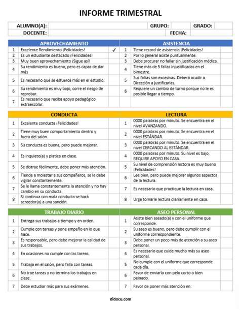 Plantilla de informe trimestral para Educación Infantil