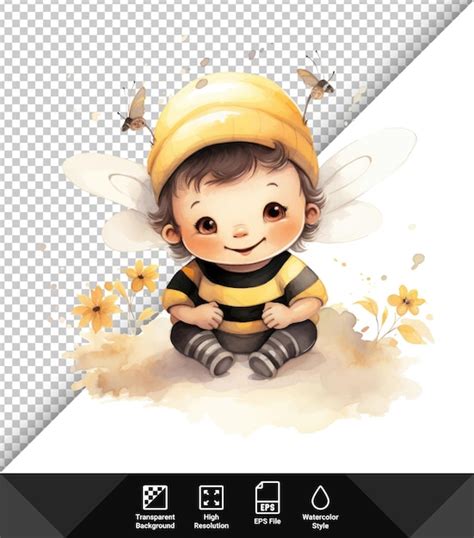 Ilustración de un bebé disfrazado de abeja feliz