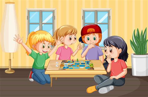 Niños jugando a juegos de mesa en una casa rural