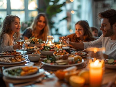 Foto temática de una familia cenando en un ambiente acogedor