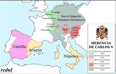Mapa de los dominios de Carlos V