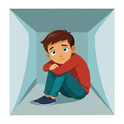 Representación artística de un niño solo acurrucado en un rincón de una choza pobre, con luz tenue entrando