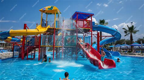 Foto: Niños deslizándose por toboganes en un parque acuático de hotel