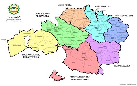 Mapa de Bizkaia con ubicaciones de las obras de Gorostiza