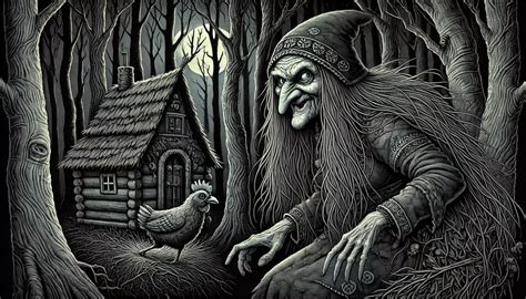 Esquema visual de la choza de Baba Yagá con sus características patas de gallina