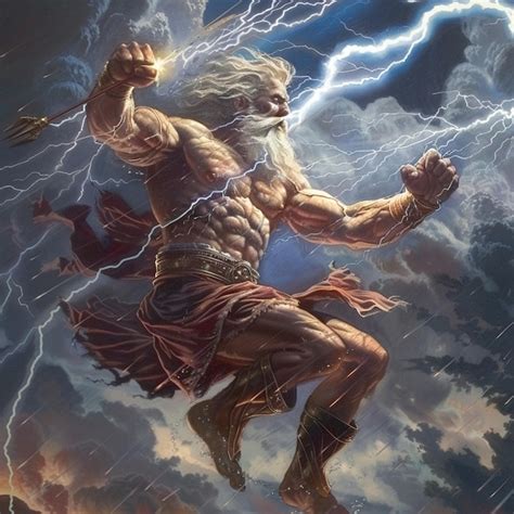 Representación de Zeus lanzando un rayo desde el Olimpo