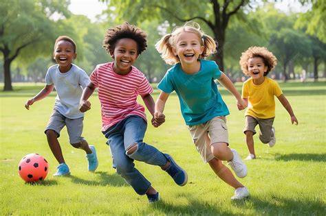 Niño sonriendo con chándal verde en un parque, jugando