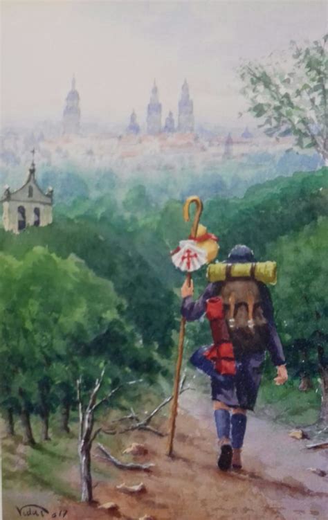 Ilustración de un perro haciendo el Camino de Santiago