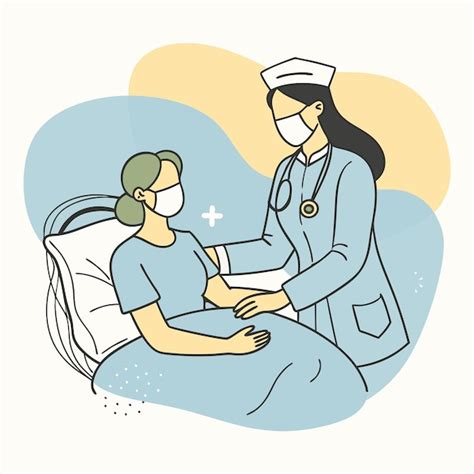 Ilustración de un profesional de enfermería atendiendo a un paciente en su domicilio.