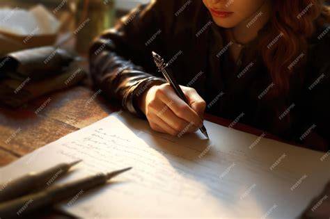 Madre embarazada escribiendo una carta con un bolígrafo y papel