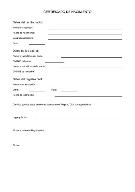imagen de un certificado de nacimiento español