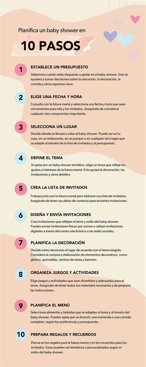 Infografía con un calendario y una checklist de planificación para un baby shower