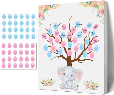 Libro de firmas con huellas dactilares de colores de invitados de un baby shower